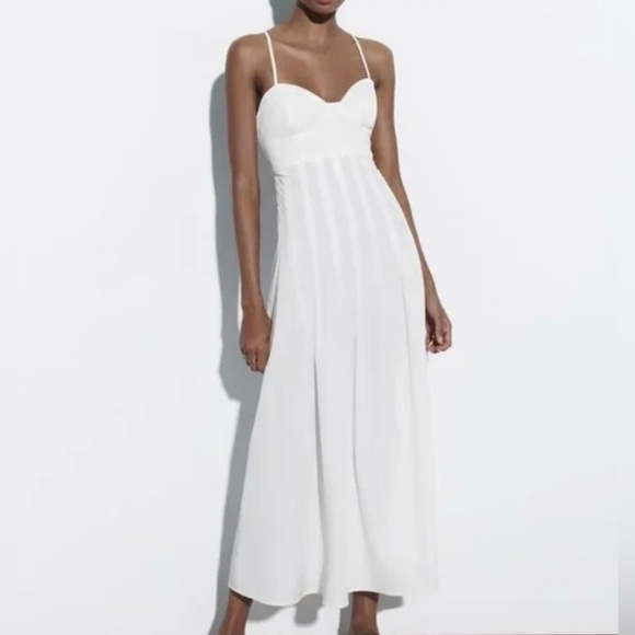 NEW ZARA POPLIN MIDI DRESS WHITE Large - Picture 1 of 13